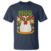 Retro Moo Chicken Wearing Sunglasses Graphic T Shirt Funny Groovy Farm Animal Pun Vintage Sunburst