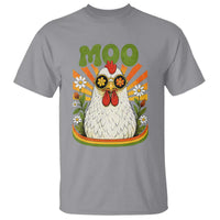 Retro Moo Chicken Wearing Sunglasses Graphic T Shirt Funny Groovy Farm Animal Pun Vintage Sunburst