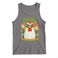 Retro Moo Chicken Wearing Sunglasses Graphic Tank Top Funny Groovy Farm Animal Pun Vintage Sunburst