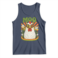 Retro Moo Chicken Wearing Sunglasses Graphic Tank Top Funny Groovy Farm Animal Pun Vintage Sunburst