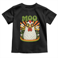 Retro Moo Chicken Wearing Sunglasses Graphic Toddler T Shirt Funny Groovy Farm Animal Pun Vintage Sunburst