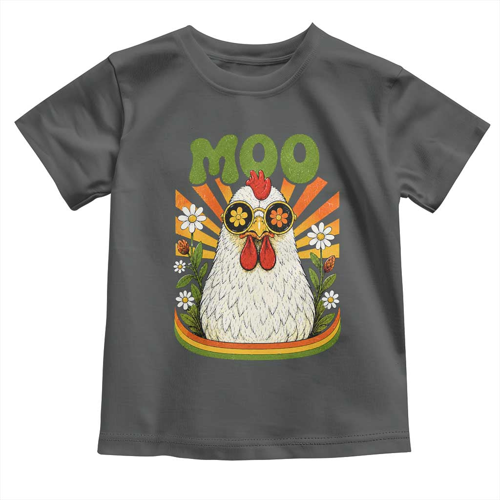 Retro Moo Chicken Wearing Sunglasses Graphic Toddler T Shirt Funny Groovy Farm Animal Pun Vintage Sunburst