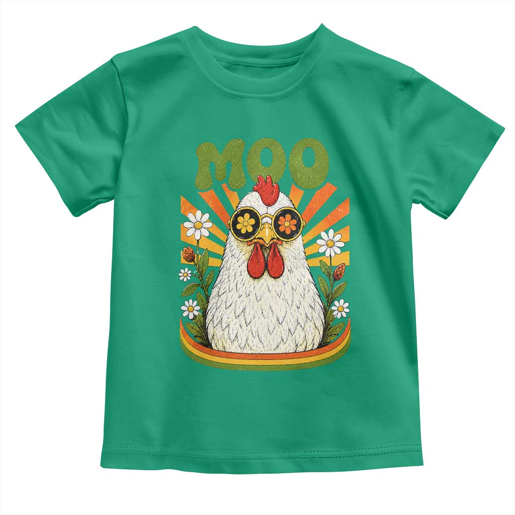 Retro Moo Chicken Wearing Sunglasses Graphic Toddler T Shirt Funny Groovy Farm Animal Pun Vintage Sunburst