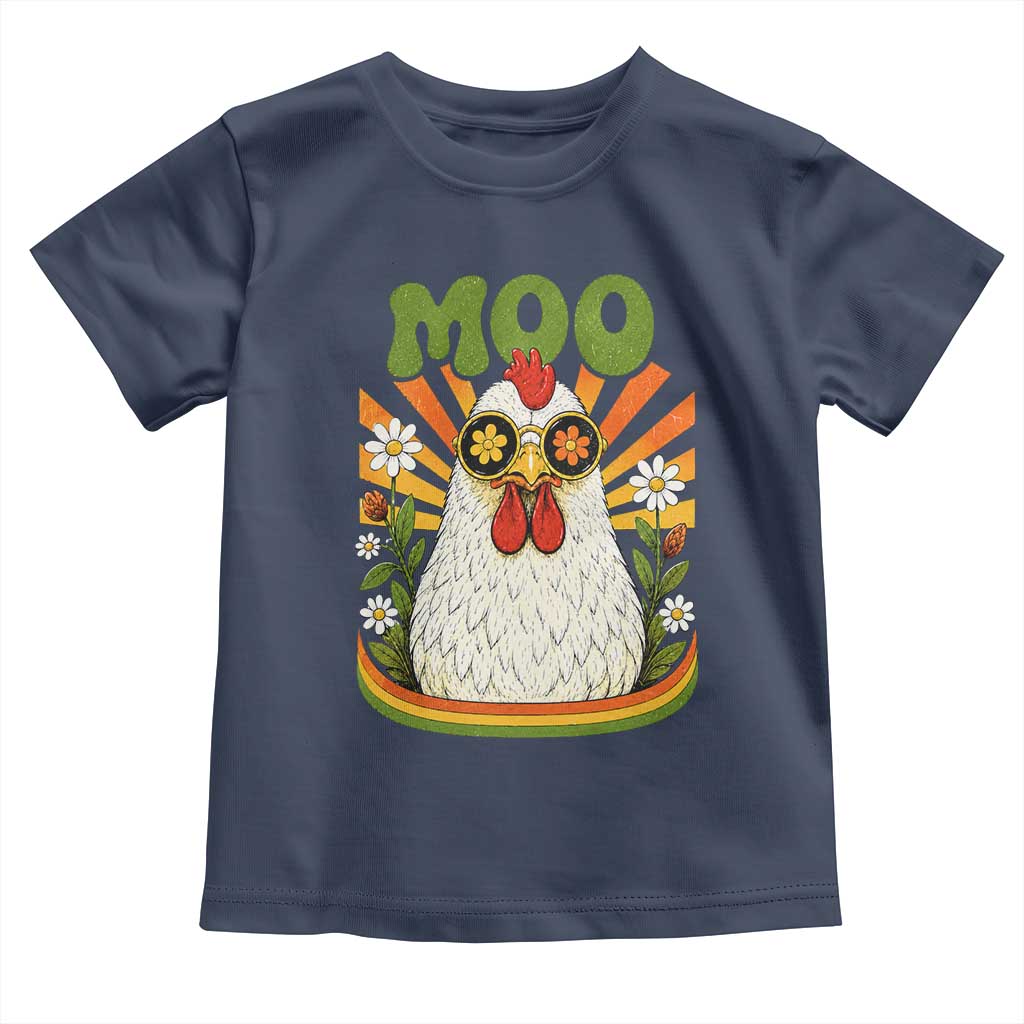 Retro Moo Chicken Wearing Sunglasses Graphic Toddler T Shirt Funny Groovy Farm Animal Pun Vintage Sunburst