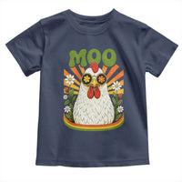 Retro Moo Chicken Wearing Sunglasses Graphic Toddler T Shirt Funny Groovy Farm Animal Pun Vintage Sunburst
