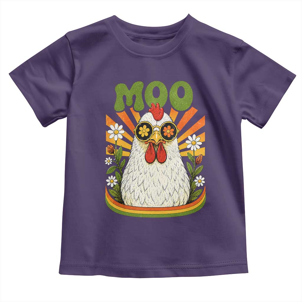 Retro Moo Chicken Wearing Sunglasses Graphic Toddler T Shirt Funny Groovy Farm Animal Pun Vintage Sunburst