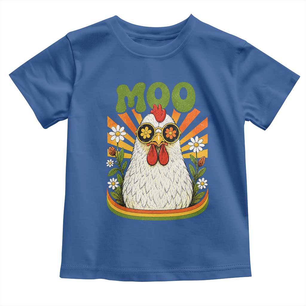 Retro Moo Chicken Wearing Sunglasses Graphic Toddler T Shirt Funny Groovy Farm Animal Pun Vintage Sunburst