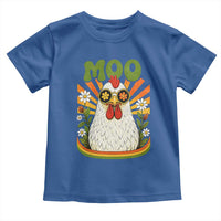 Retro Moo Chicken Wearing Sunglasses Graphic Toddler T Shirt Funny Groovy Farm Animal Pun Vintage Sunburst