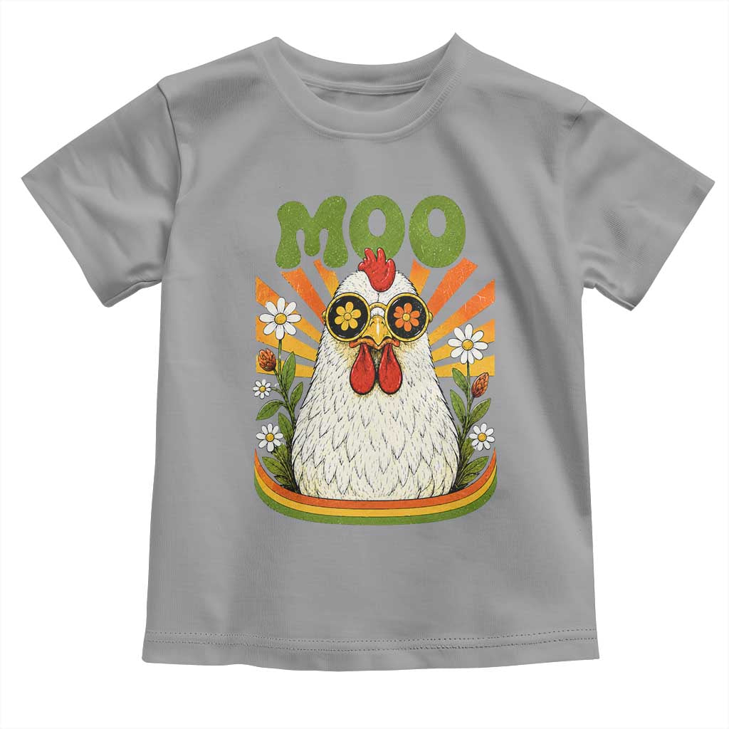 Retro Moo Chicken Wearing Sunglasses Graphic Toddler T Shirt Funny Groovy Farm Animal Pun Vintage Sunburst