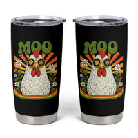 Retro Moo Chicken Wearing Sunglasses Graphic Tumbler Cup Funny Groovy Farm Animal Pun Vintage Sunburst