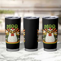 Retro Moo Chicken Wearing Sunglasses Graphic Tumbler Cup Funny Groovy Farm Animal Pun Vintage Sunburst