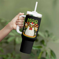 Retro Moo Chicken Wearing Sunglasses Graphic Tumbler With Handle Funny Groovy Farm Animal Pun Vintage Sunburst