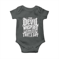 The Devil Whispered I Whispered Back That's Gay Baby Onesie Funny Sarcastic Gothic Meme Parody