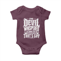 The Devil Whispered I Whispered Back That's Gay Baby Onesie Funny Sarcastic Gothic Meme Parody