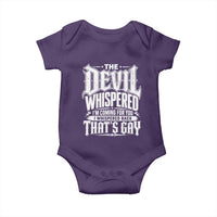 The Devil Whispered I Whispered Back That's Gay Baby Onesie Funny Sarcastic Gothic Meme Parody