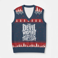 The Devil Whispered I Whispered Back That's Gay V-Neck Knit Sweater Vest Funny Sarcastic Gothic Meme Parody