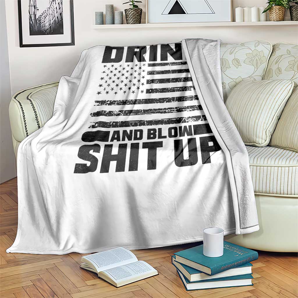 Patriotic 4th of July Fireworks Funny Drinking Party Throw Blanket Let's Drink And Blow Shit Up Gag Gift