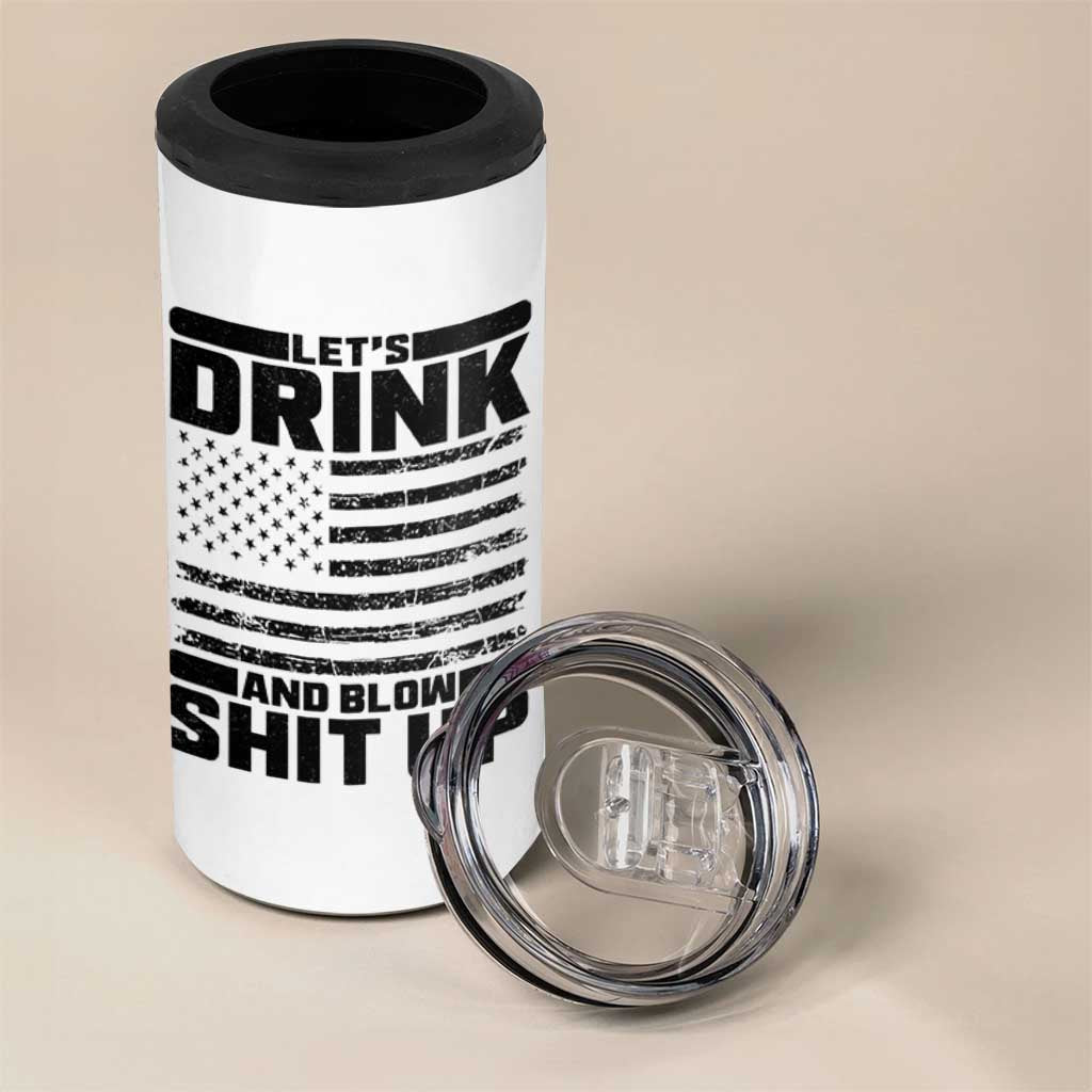 Patriotic 4th of July Fireworks Funny Drinking Party 4 in 1 Can Cooler Tumbler Let's Drink And Blow Shit Up Gag Gift