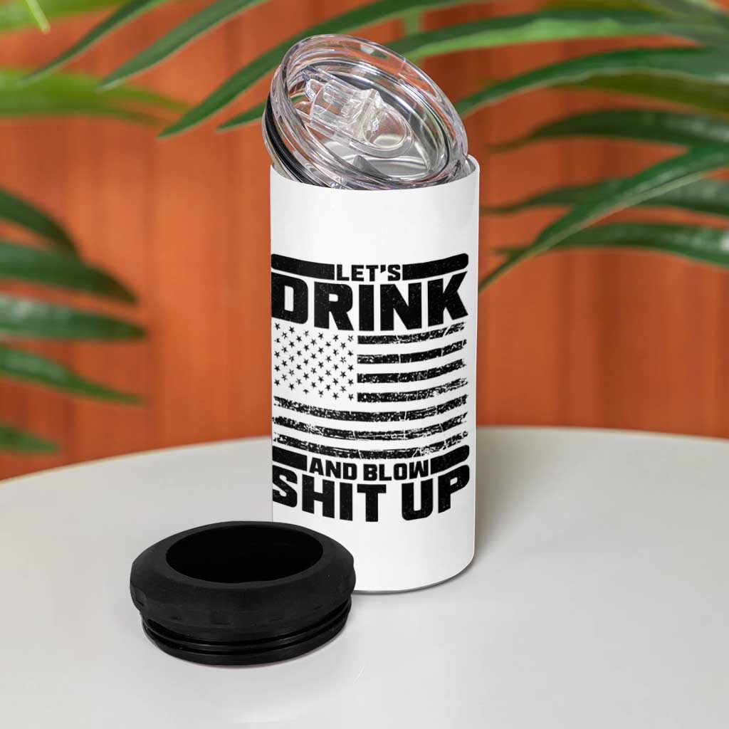 Patriotic 4th of July Fireworks Funny Drinking Party 4 in 1 Can Cooler Tumbler Let's Drink And Blow Shit Up Gag Gift