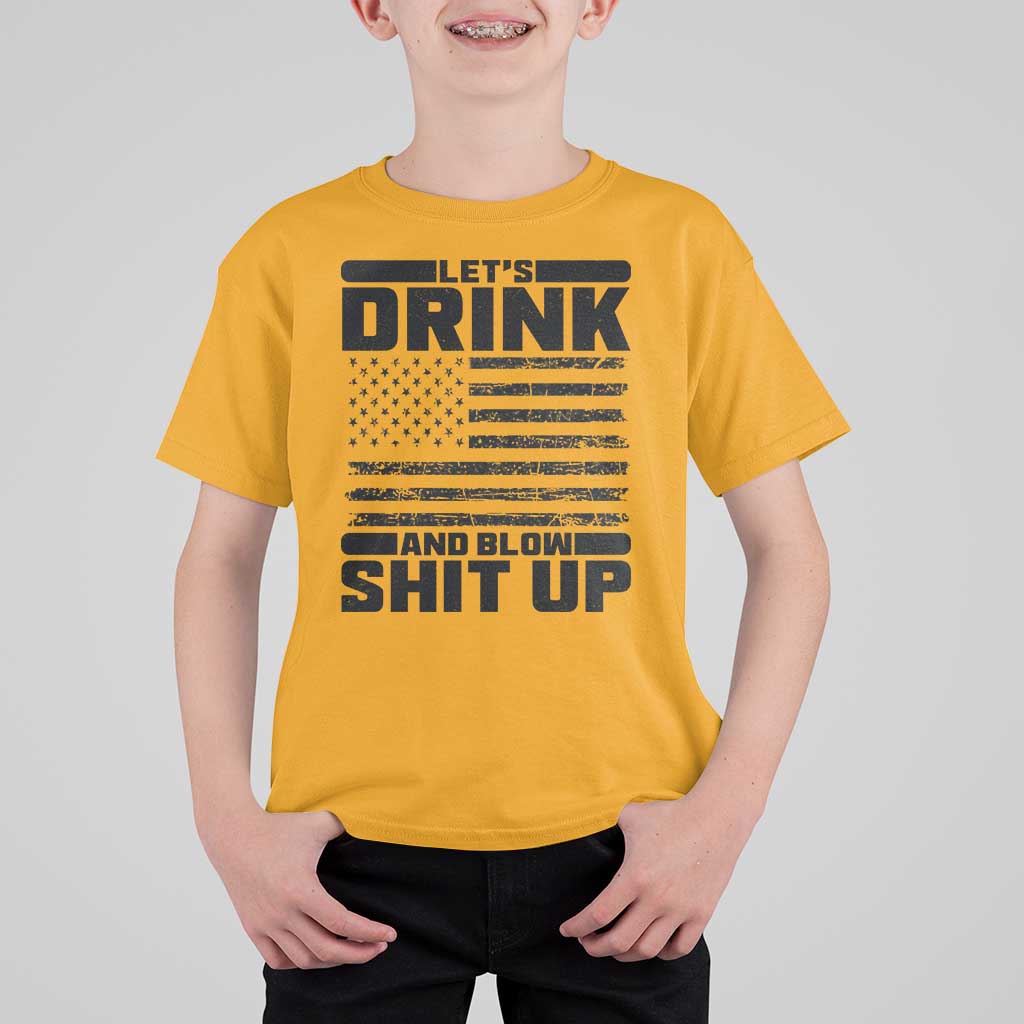 Patriotic 4th of July Fireworks Funny Drinking Party T Shirt For Kid Let's Drink And Blow Shit Up Gag Gift