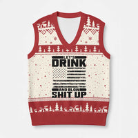 Patriotic 4th of July Fireworks Funny Drinking Party V-Neck Knit Sweater Vest Let's Drink And Blow Shit Up Gag Gift