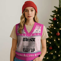 Patriotic 4th of July Fireworks Funny Drinking Party V-Neck Knit Sweater Vest Let's Drink And Blow Shit Up Gag Gift