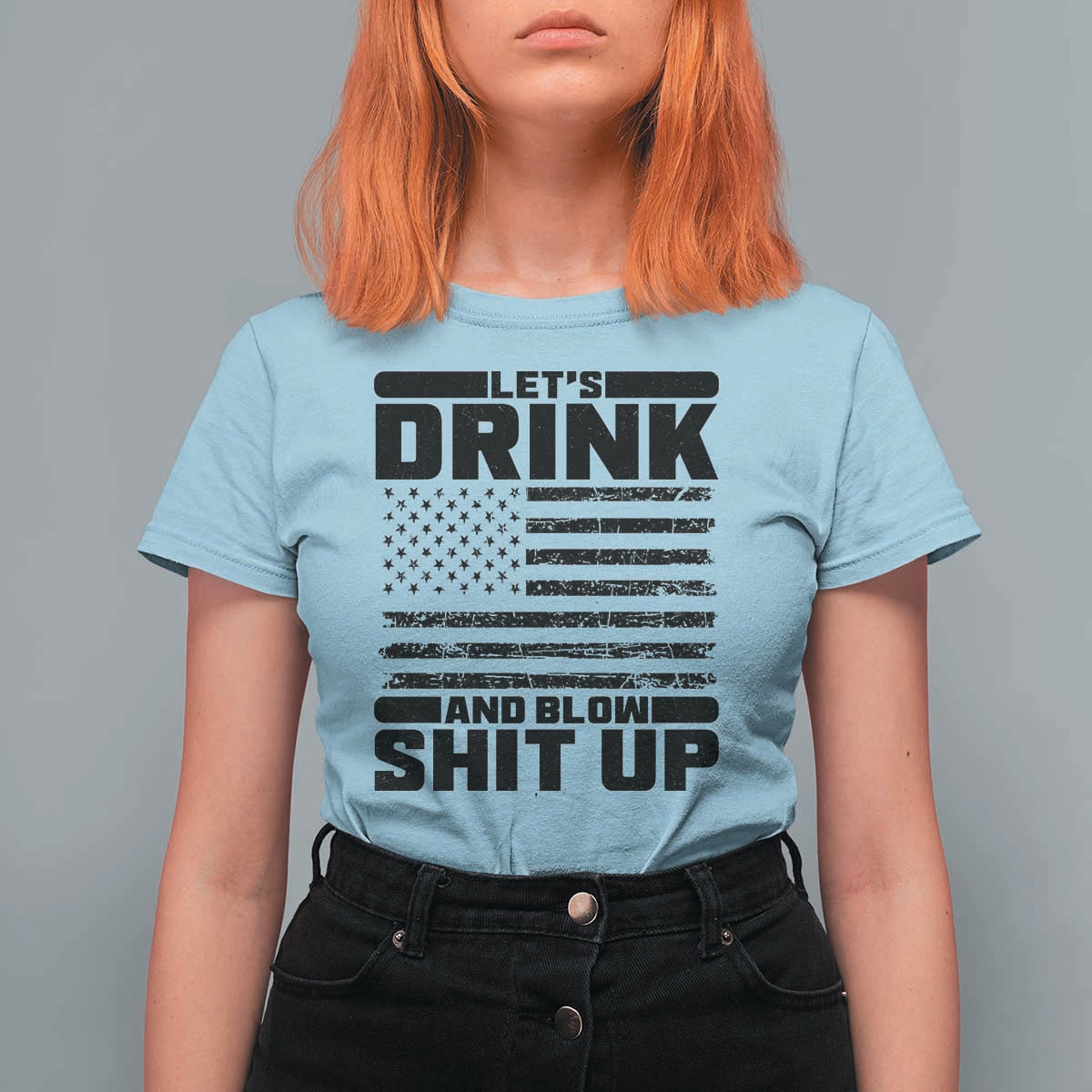Patriotic 4th of July Fireworks Funny Drinking Party T Shirt For Women Let's Drink And Blow Shit Up Gag Gift