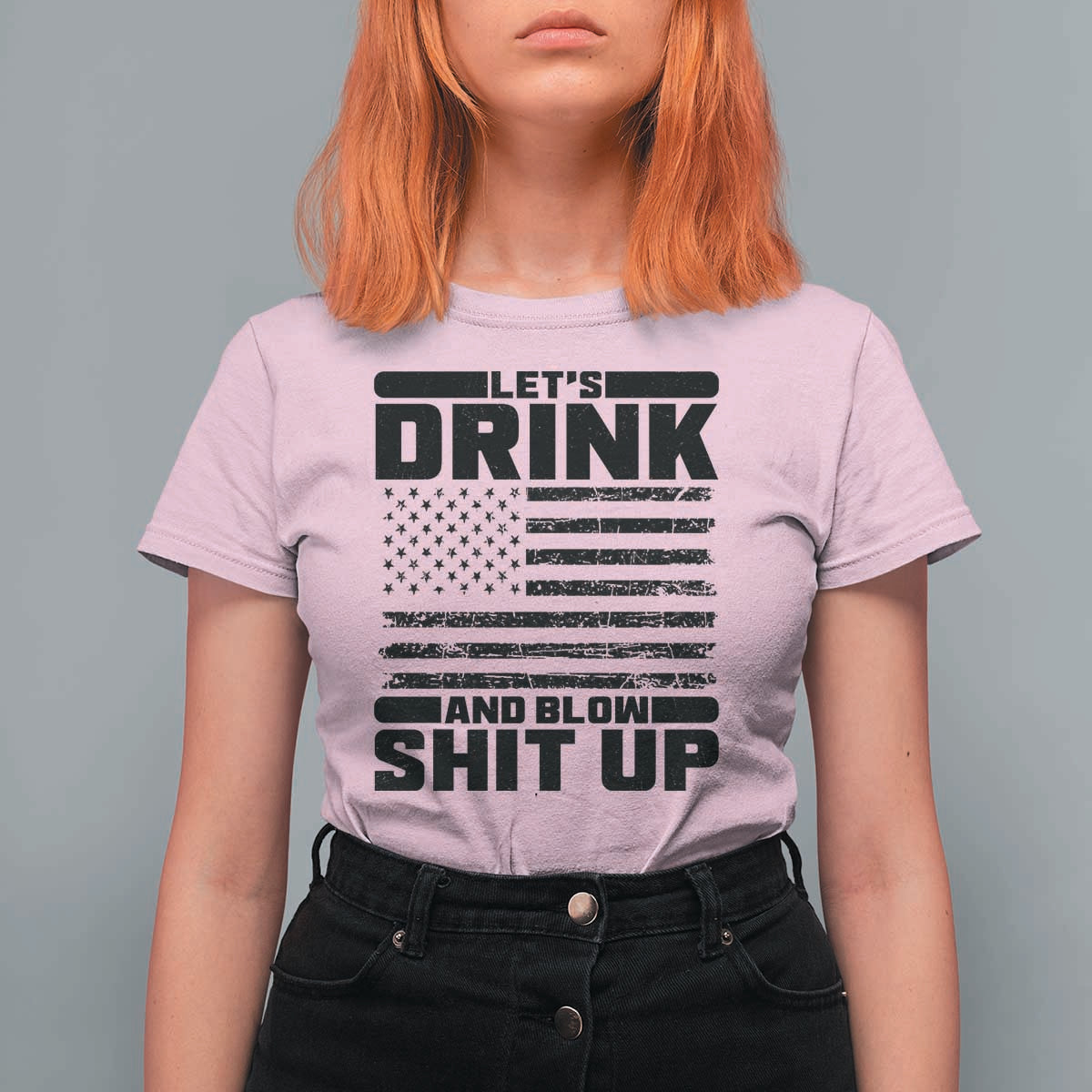 Patriotic 4th of July Fireworks Funny Drinking Party T Shirt For Women Let's Drink And Blow Shit Up Gag Gift