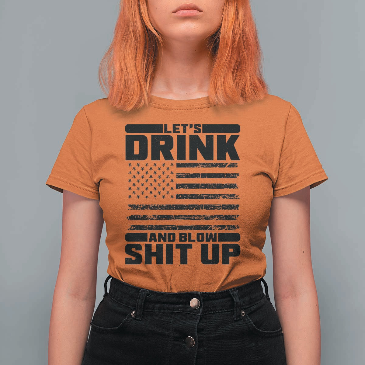 Patriotic 4th of July Fireworks Funny Drinking Party T Shirt For Women Let's Drink And Blow Shit Up Gag Gift