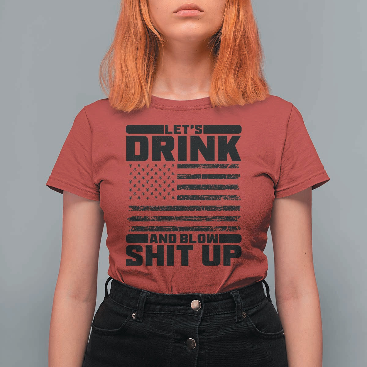 Patriotic 4th of July Fireworks Funny Drinking Party T Shirt For Women Let's Drink And Blow Shit Up Gag Gift