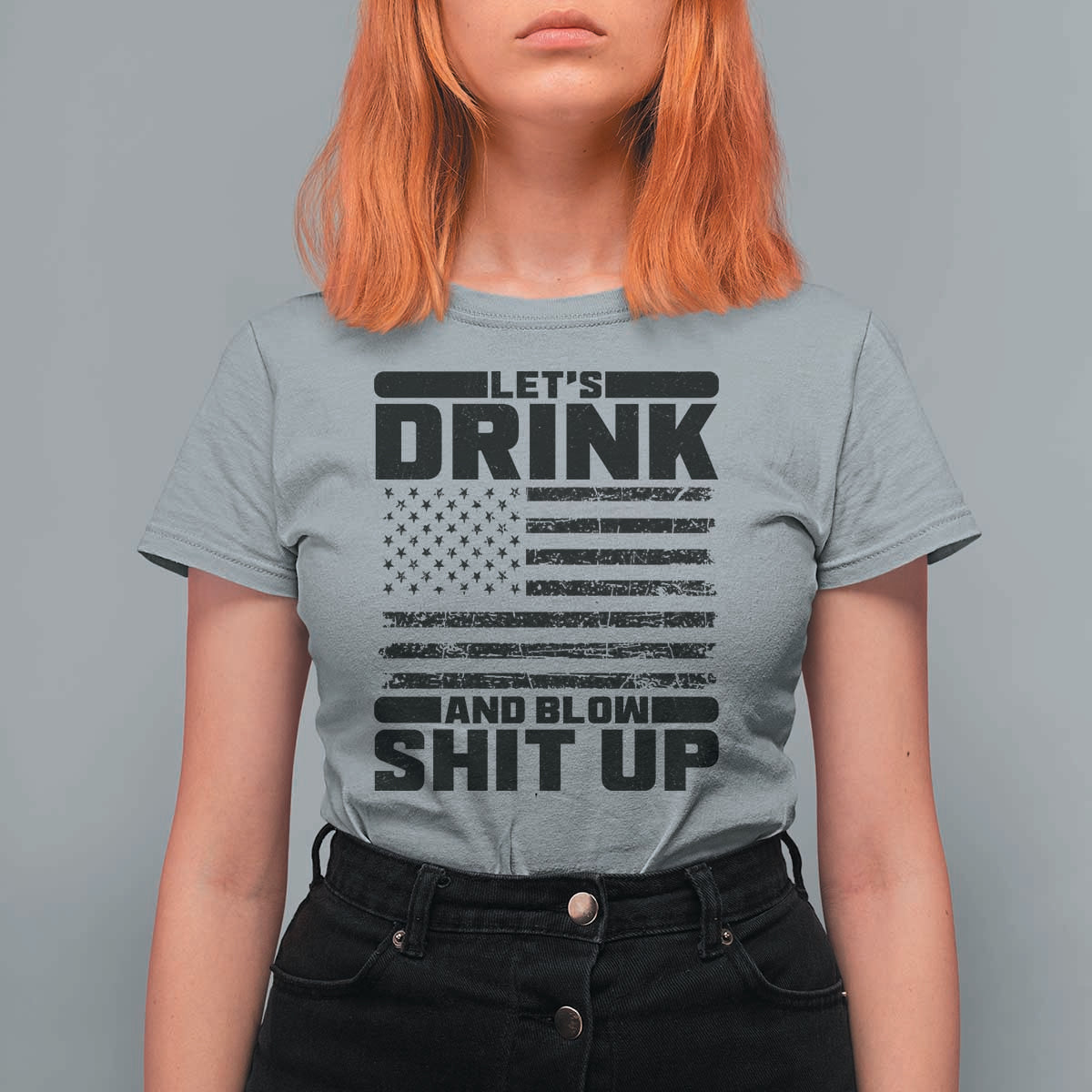 Patriotic 4th of July Fireworks Funny Drinking Party T Shirt For Women Let's Drink And Blow Shit Up Gag Gift