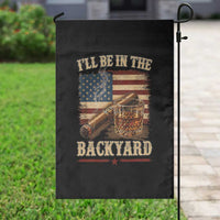 Vintage American Flag Whiskey and Cigar Graphic Garden Flag I Will Be In The Backyard Patriotic Bourbon Lover Fathers Day Gift for Men