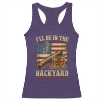 Vintage American Flag Whiskey and Cigar Graphic Racerback Tank Top I Will Be In The Backyard Patriotic Bourbon Lover Fathers Day Gift for Men
