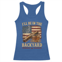Vintage American Flag Whiskey and Cigar Graphic Racerback Tank Top I Will Be In The Backyard Patriotic Bourbon Lover Fathers Day Gift for Men