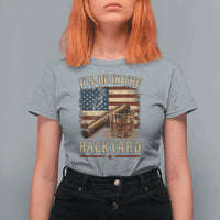 Vintage American Flag Whiskey and Cigar Graphic T Shirt For Women I Will Be In The Backyard Patriotic Bourbon Lover Fathers Day Gift for Men