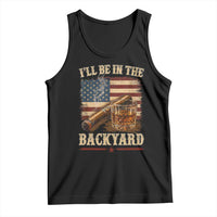 Vintage American Flag Whiskey and Cigar Graphic Tank Top I Will Be In The Backyard Patriotic Bourbon Lover Fathers Day Gift for Men