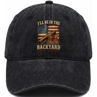 Vintage American Flag Whiskey and Cigar Graphic Washed Cotton Baseball Cap I Will Be In The Backyard Patriotic Bourbon Lover Fathers Day Gift for Men
