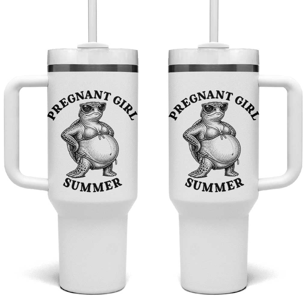 Funny Pregnant Girl Summer Turtle Tumbler With Handle Cute Stipple Maternity Bikini Sea Turtle Beach