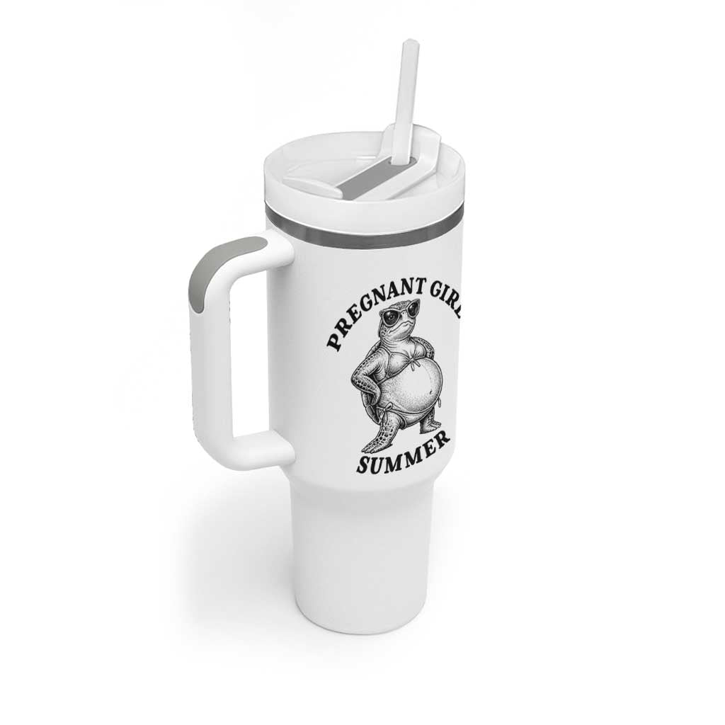 Funny Pregnant Girl Summer Turtle Tumbler With Handle Cute Stipple Maternity Bikini Sea Turtle Beach