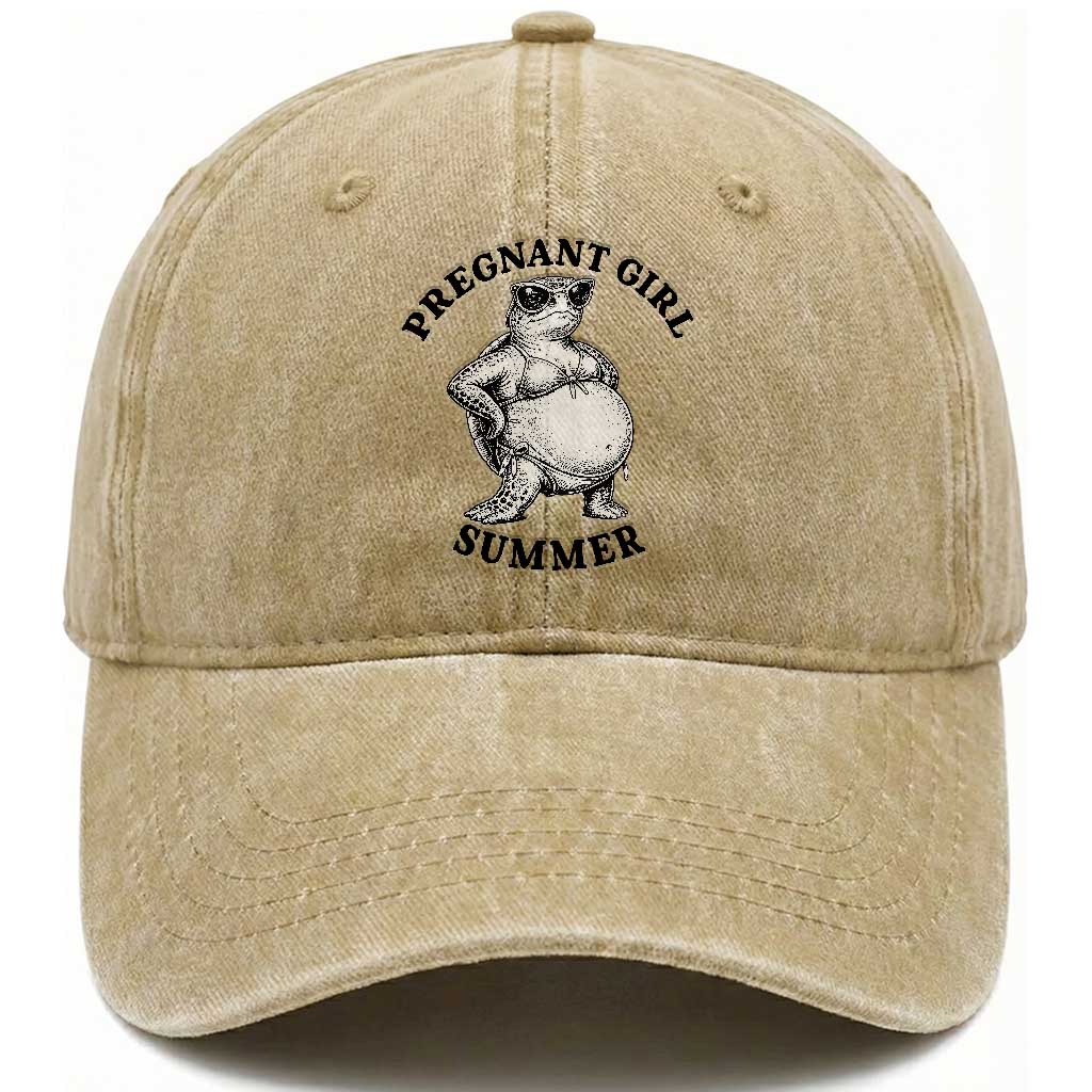Funny Pregnant Girl Summer Turtle Washed Cotton Baseball Cap Cute Stipple Maternity Bikini Sea Turtle Beach