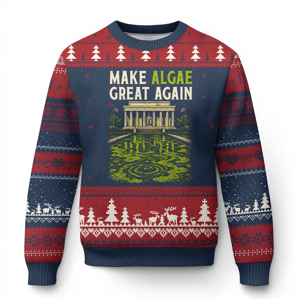 Make Algae Great Again Lincoln Memorial Reflecting Pool Graphic Ugly Christmas Sweater Funny Washington DC Viral Swamp Meme