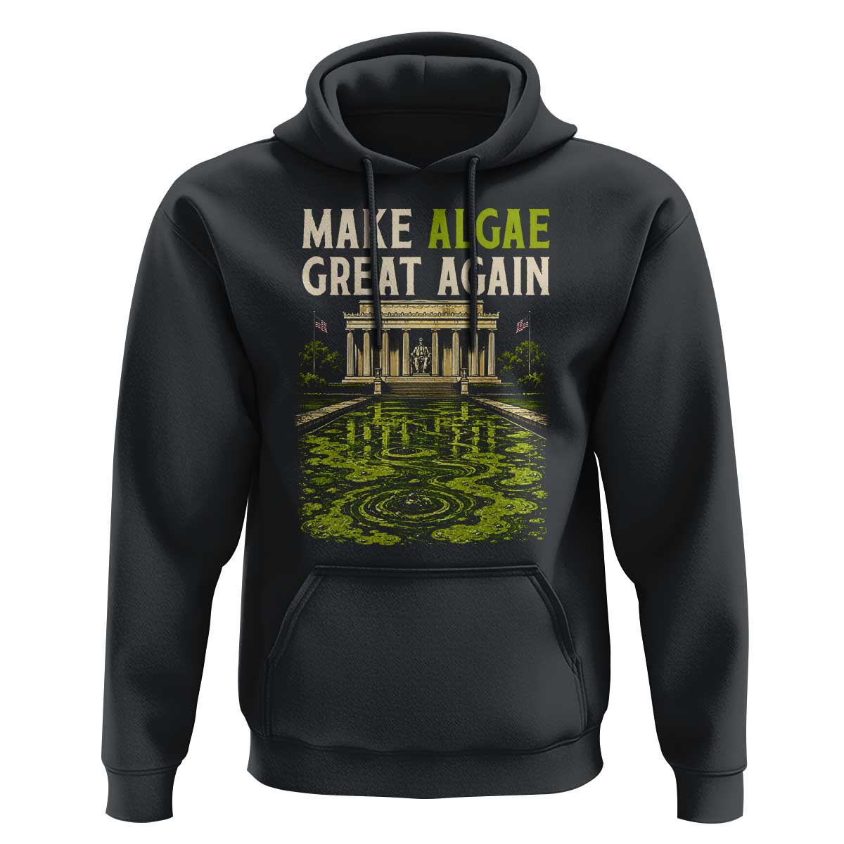 Make Algae Great Again Lincoln Memorial Reflecting Pool Graphic Hoodie Funny Washington DC Viral Swamp Meme