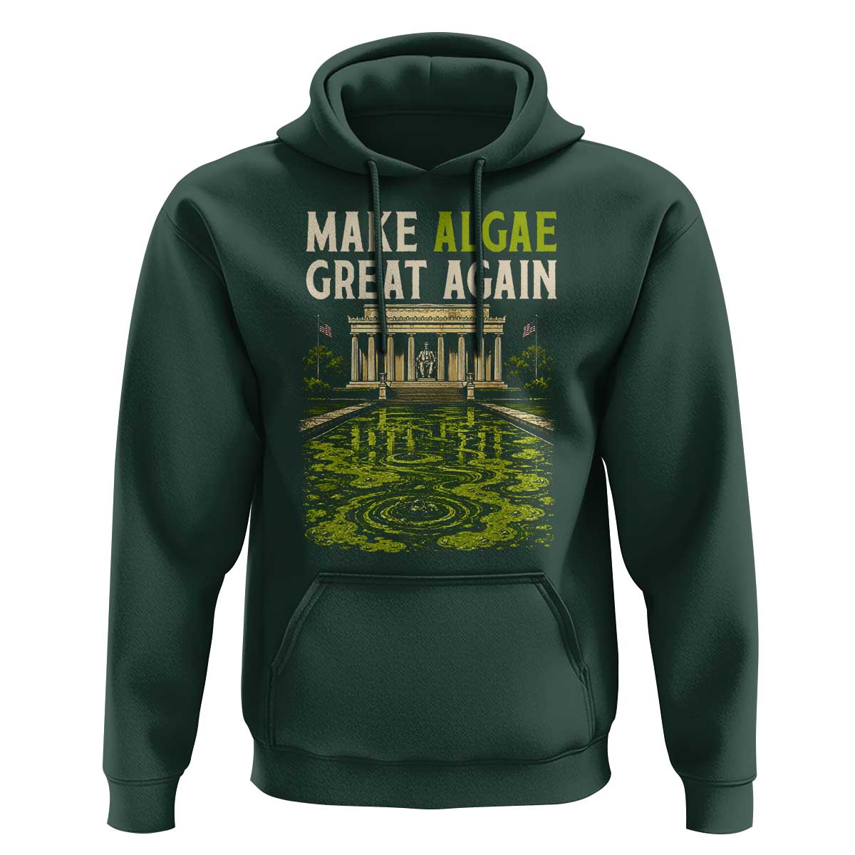 Make Algae Great Again Lincoln Memorial Reflecting Pool Graphic Hoodie Funny Washington DC Viral Swamp Meme