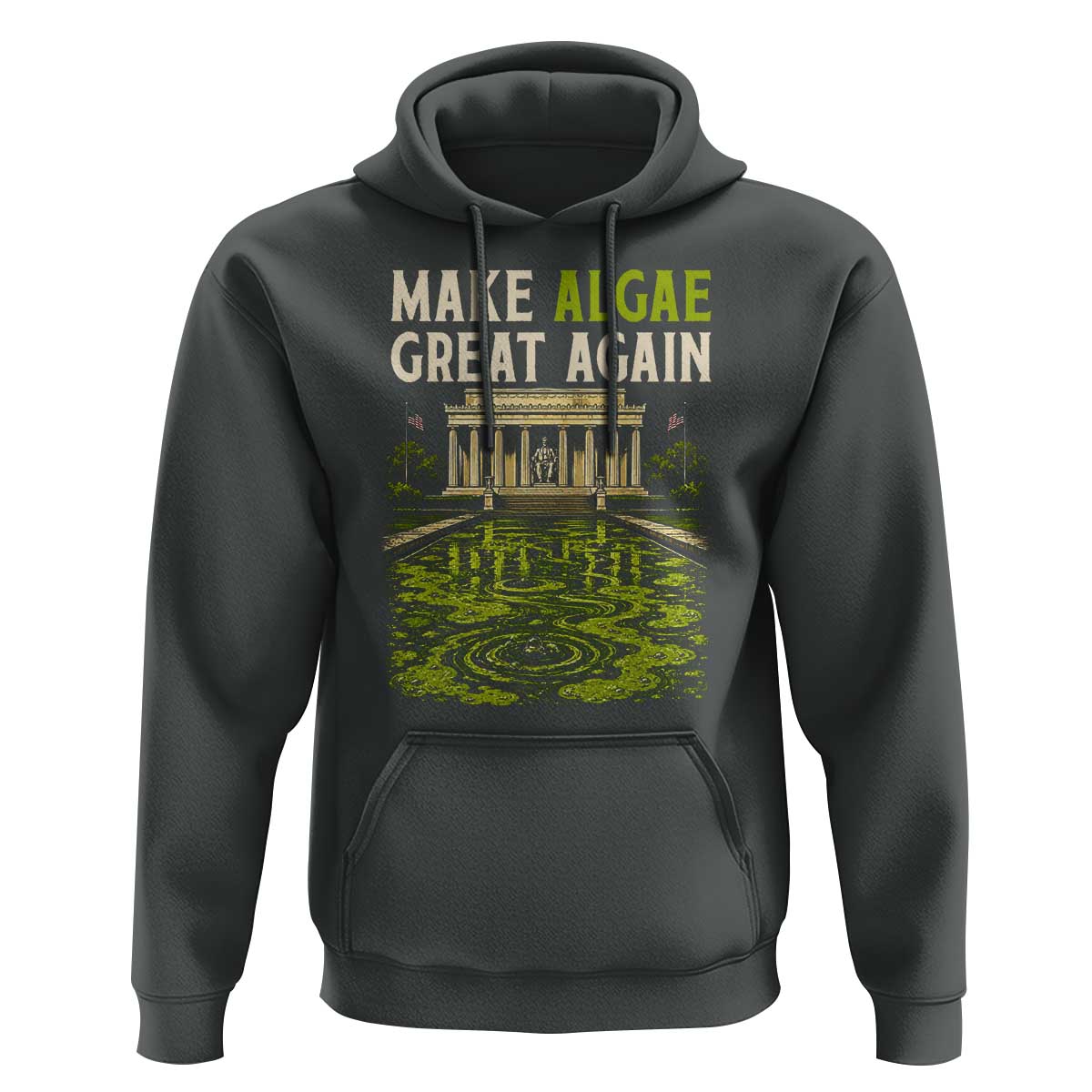 Make Algae Great Again Lincoln Memorial Reflecting Pool Graphic Hoodie Funny Washington DC Viral Swamp Meme