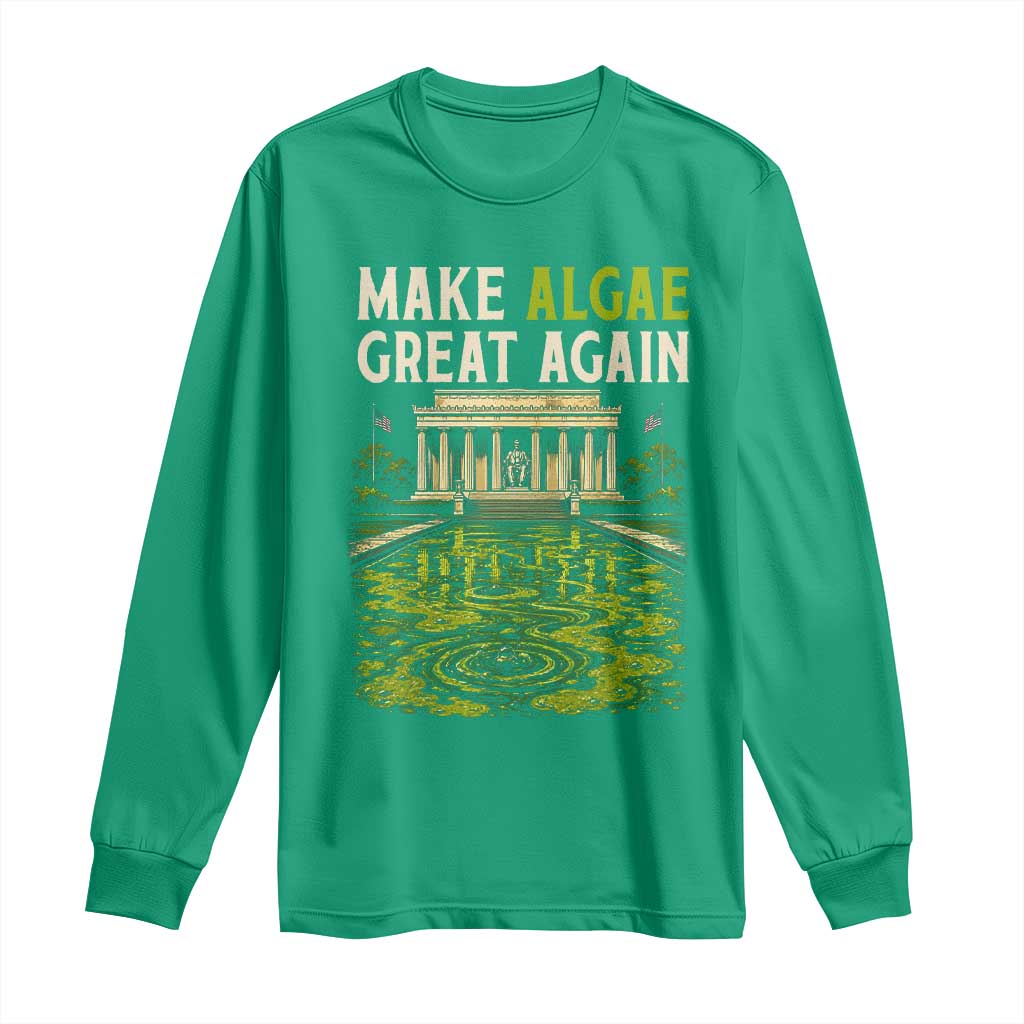 Make Algae Great Again Lincoln Memorial Reflecting Pool Graphic Long Sleeve Shirt Funny Washington DC Viral Swamp Meme