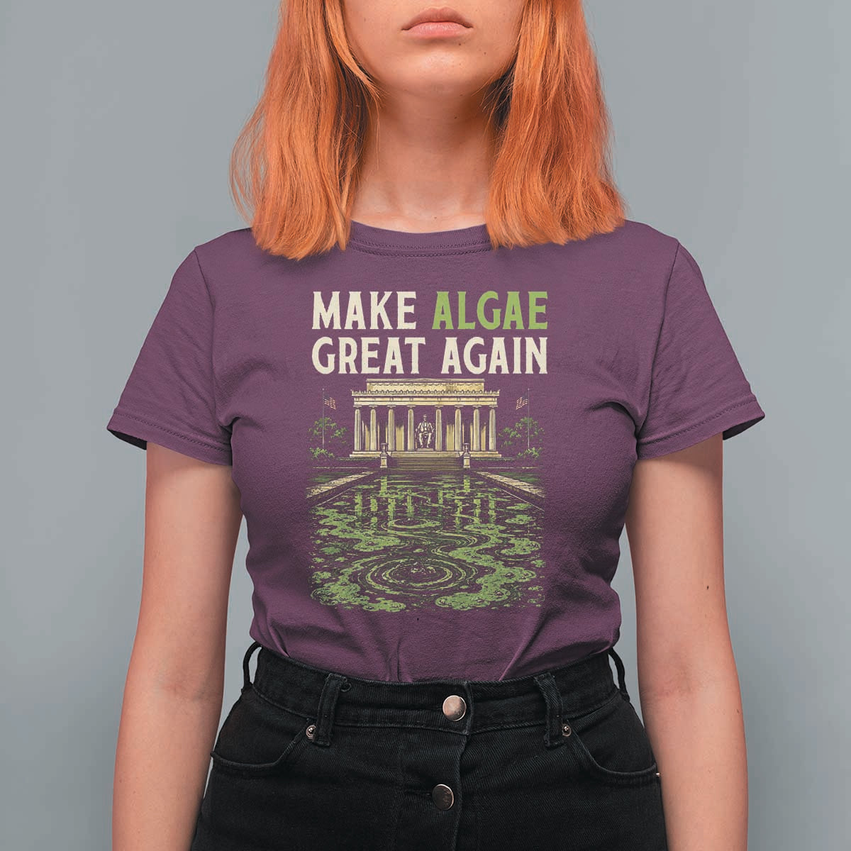 Make Algae Great Again Lincoln Memorial Reflecting Pool Graphic T Shirt For Women Funny Washington DC Viral Swamp Meme