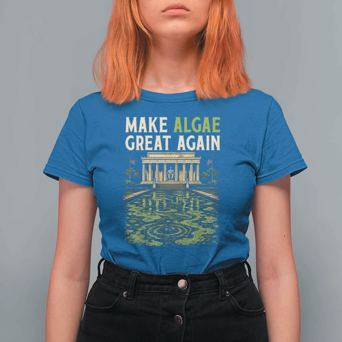 Make Algae Great Again Lincoln Memorial Reflecting Pool Graphic T Shirt For Women Funny Washington DC Viral Swamp Meme