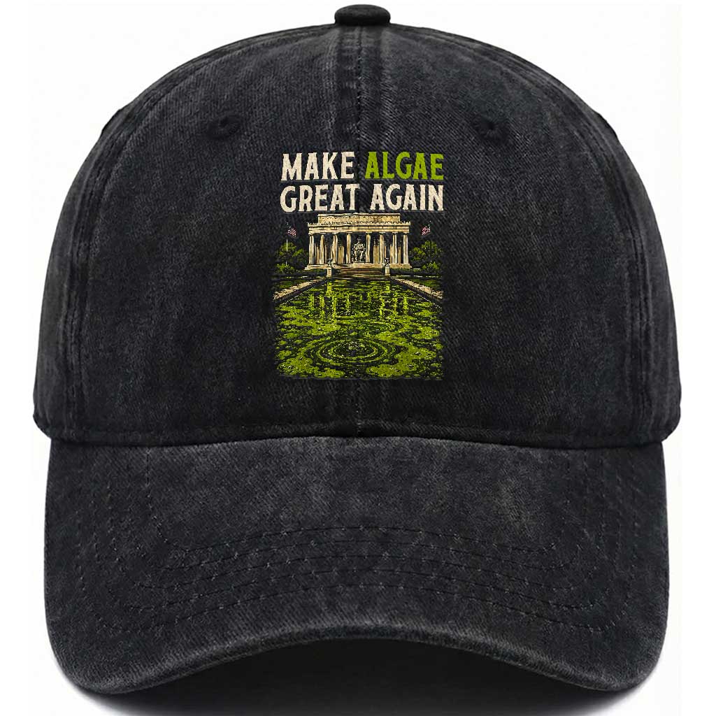 Make Algae Great Again Lincoln Memorial Reflecting Pool Graphic Washed Cotton Baseball Cap Funny Washington DC Viral Swamp Meme