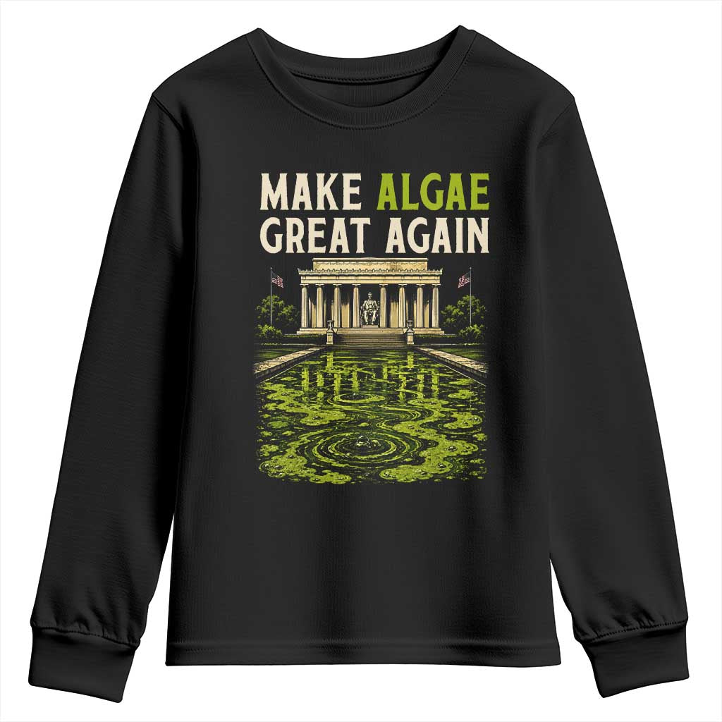 Make Algae Great Again Lincoln Memorial Reflecting Pool Graphic Youth Sweatshirt Funny Washington DC Viral Swamp Meme