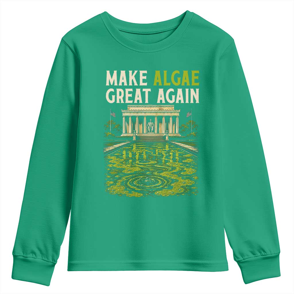 Make Algae Great Again Lincoln Memorial Reflecting Pool Graphic Youth Sweatshirt Funny Washington DC Viral Swamp Meme